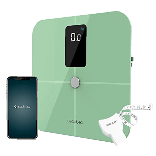 Cecotec Báscula de Baño inteligente Surface Precision 10400 Smart Healthy Vision Green. Medición de Bioimpedancia, App, 15 Parámetros