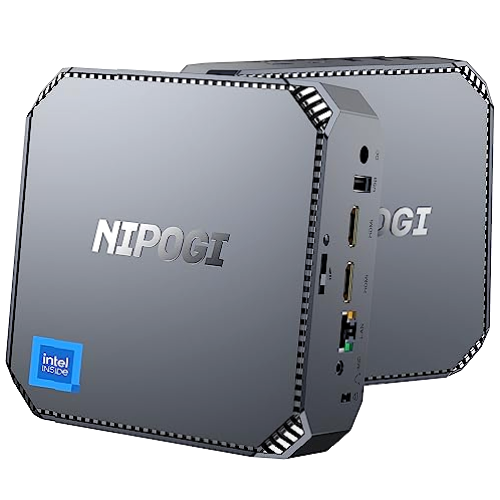 NiPoGi Mini PC,12ª Gen Intel Alder Lake-N100 (hasta 3,40GHz, 6W Solo),16GB DDR4 512GB M.2 SSD Mini Ordenadores de Sobremesa,4K Mini Computador 2xHDMI/WiFi 5/BT4.2/RJ45 for Escuela Educación