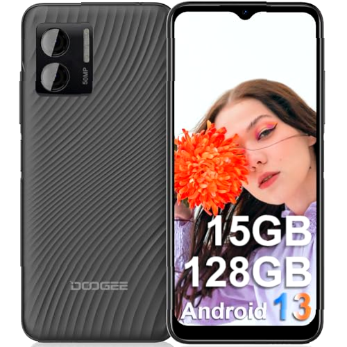 DOOGEE N50 Teléfono Móvil Libres [2024] Android 13, 15GB RAM+128GB ROM, 50MP AI Cámara, 6,52 Pulgadas HD+, 1TB Ampliable, 4200mAh Batería 18W, 4G Dual SIM Smartphone OTG/GPS/Huella Dactilar/Face ID