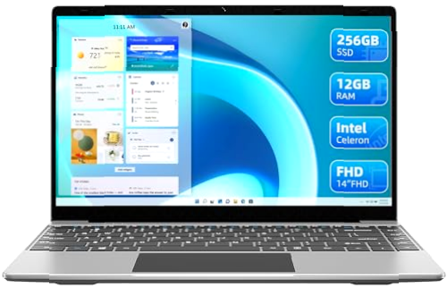 JUMPER Ordenador portátil de 14 Pulgadas IPS Full HD, Intel Quad Core Procesador Laptop, 12 GB DDR4 256 GB SSD PC portátil, Bluetooth4.0, 1920 x 1080, 2.4G/5G WiFi, Tipo-C, Mini HDMI, Gris, 2023