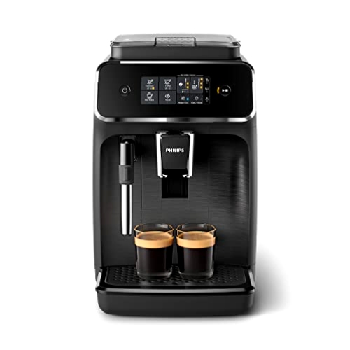 Philips Serie 2200 Cafetera Superautomática - Espumador de Leche Clásico, 2 tipos de café personalizables, Display Táctil, Negro Mate (EP2220/10)