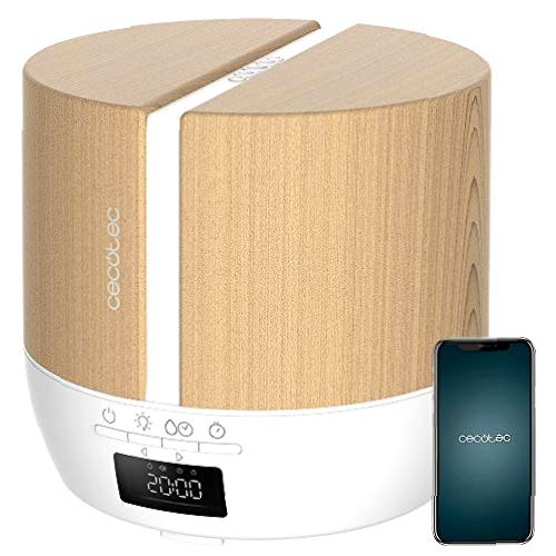 Cecotec Difusor de Aromas PureAroma 550 Connected White Woody. Capacidad 500ml, Pantalla LED, Altavoz, Control por Bluetooth, App, Temporizador 12h, 3 Modos de Funcionamiento, Cobertura 30m2