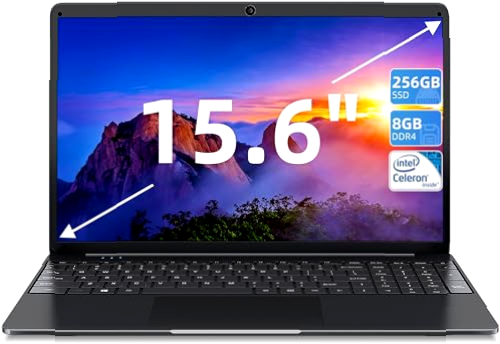 SGIN 15.6 Pulgadas Ordenador Portátil, 8GB DDR4 256GB SSD PC Portátil, Laptop con Intel Celeron Procesador, USB3.2 * 2, Bluetooth5.0, 2.4G/5G WiFi, IPS HD Pantalla, Type-C, Batería 53200mWh