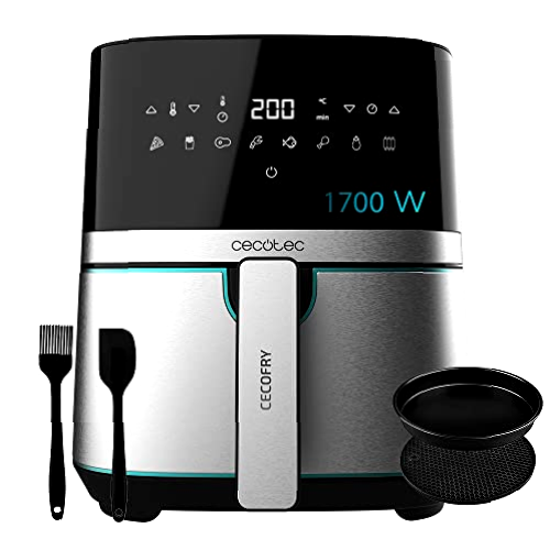 Cecotec Freidora de Aire sin Aceite de 5,5 L Air Fryer Cecofry Full Inox 5500 Pro con Accesorios. 1700 W, Dietética y Digital, Táctil, Acabados en Acero Inox, 8 Modos, Pack de Accesorios