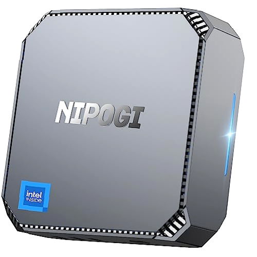 NiPoGi Mini PC,12ª Gen Intel Alder Lake-N100 (hasta 3,40GHz, 6W Solo),16GB DDR4 512GB M.2 SSD Mini Ordenadores de Sobremesa,4K Mini Computador 2xHDMI/WiFi 5/BT4.2/RJ45 for Escuela Educación