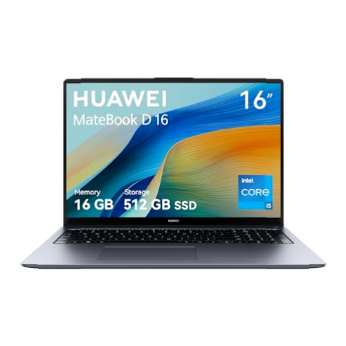 HUAWEI MateBook D16 12th i5 16+512,Procesador Intel®Core™ Serie,Cuerpo Ligero de 1,68 kg,Pantalla FullView de 16 Pulgadas,Delgada,Supercharge,batería de Gran Capacidad