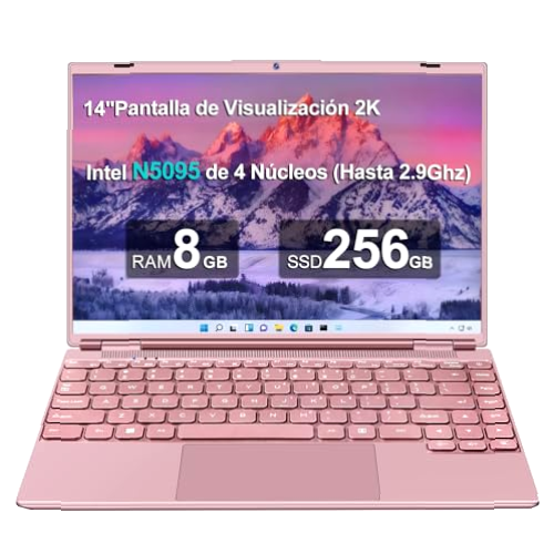 Ordenador Portátil 14 Pulgadas 8GB DDR4 256GB SSD 1 TB Expand Celeron Intel N5095 (hasta 2.9Ghz), Portátil Win 11 con Mini-HDMI Ventilador 1920*1200 2K FHD Pantalla, Portatiles Buenos Dual WiFi-Rosa