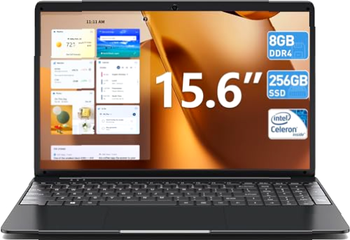 SGIN Ordenador portátil de 15,6 pulgadas, 8 GB RAM 256 GB SSD Notebook, Celeron Quad-Core,1366x768, 2.4/5.0G WiFi, Bluetooth 4.2, admite memoria extensible 512 GB TF