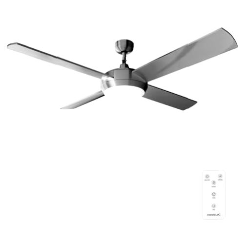 Cecotec Ventilador de Techo con Mando a Distancia, Temporizador y Luz LED EnergySilence Aero 570. 60 W, 132 cm de Diámetro, 4 Aspas, 3 Velocidades, Función invierno, Diseño en Acero