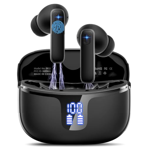 Renimer Auriculares Inalámbricos Bluetooth 5.3 con 4 HD Mic, 40H HiFi Estéreo Cascos Inalámbricos Bluetooth con Pantalla LED, Reducción de Ruido, 14.2 mm Controlador Dinámico, IP7 Impermeable