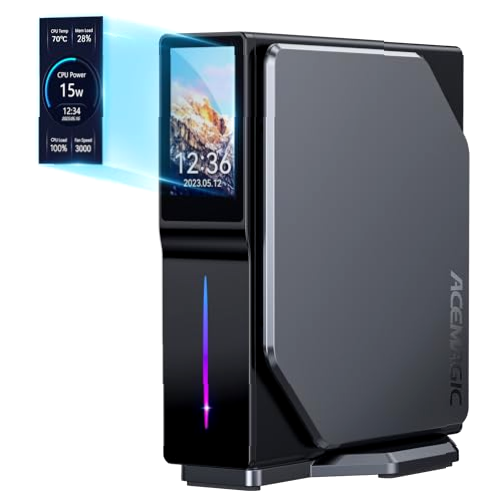 ACEMAGIC S1 Mini PC con LCD DIY,Ιntel Alder Lake-Ν95(hasta 3,4GHz) Mini PC Sobremesa 𝖶-11,16GB DDR4 512GB M.2 NVMe SSD Mini Ordenador de Sobremesa,Micro PC WiFi5/BT 4.2/4K HD/Dual LAN/Educar