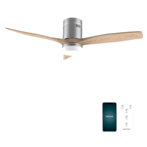 Cecotec Ventilador de Techo con Luz y Wifi EnergySilence Aero 5600 Steel Aqua Connected. 40 W, 52” con 3 Aspas, Mando a Distancia, Protección IP44, Modo winter-summer, Temporizador